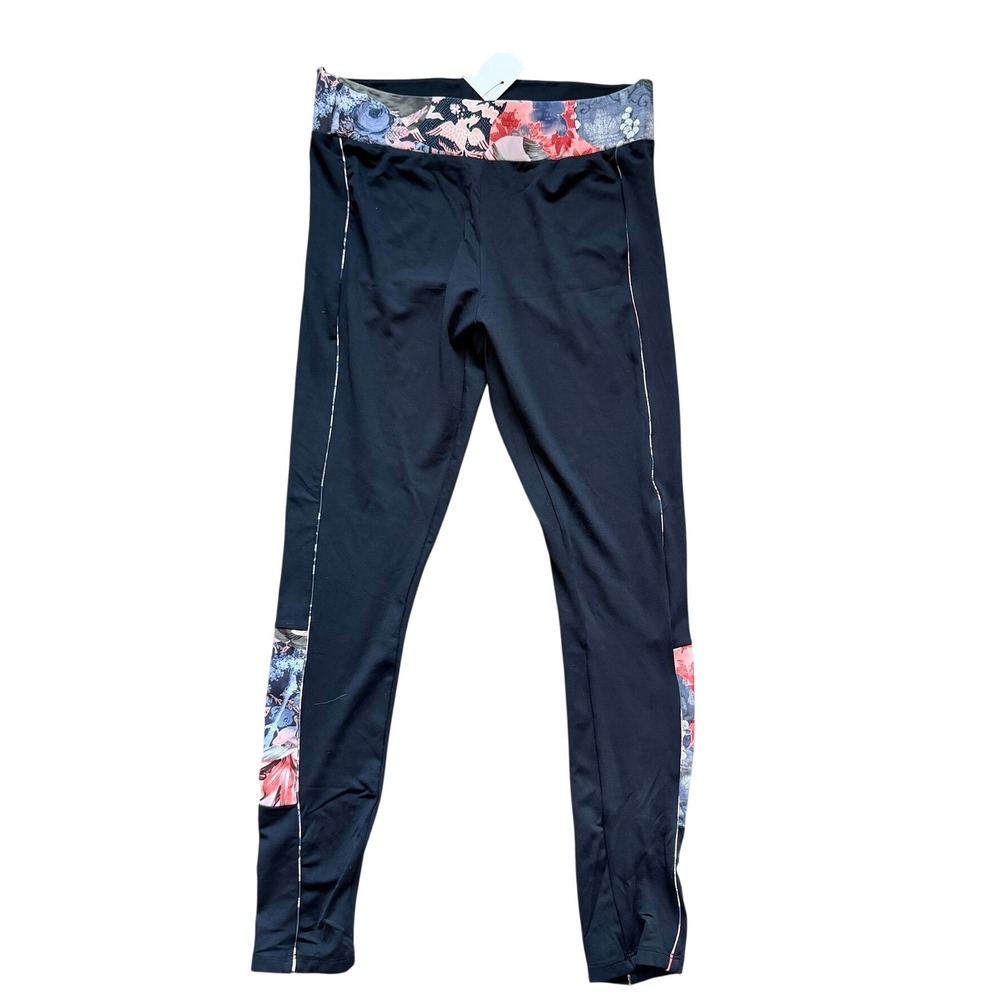 Zara Leggings Womens Medium Black Floral Side Stripe High Waist Activewear NWT